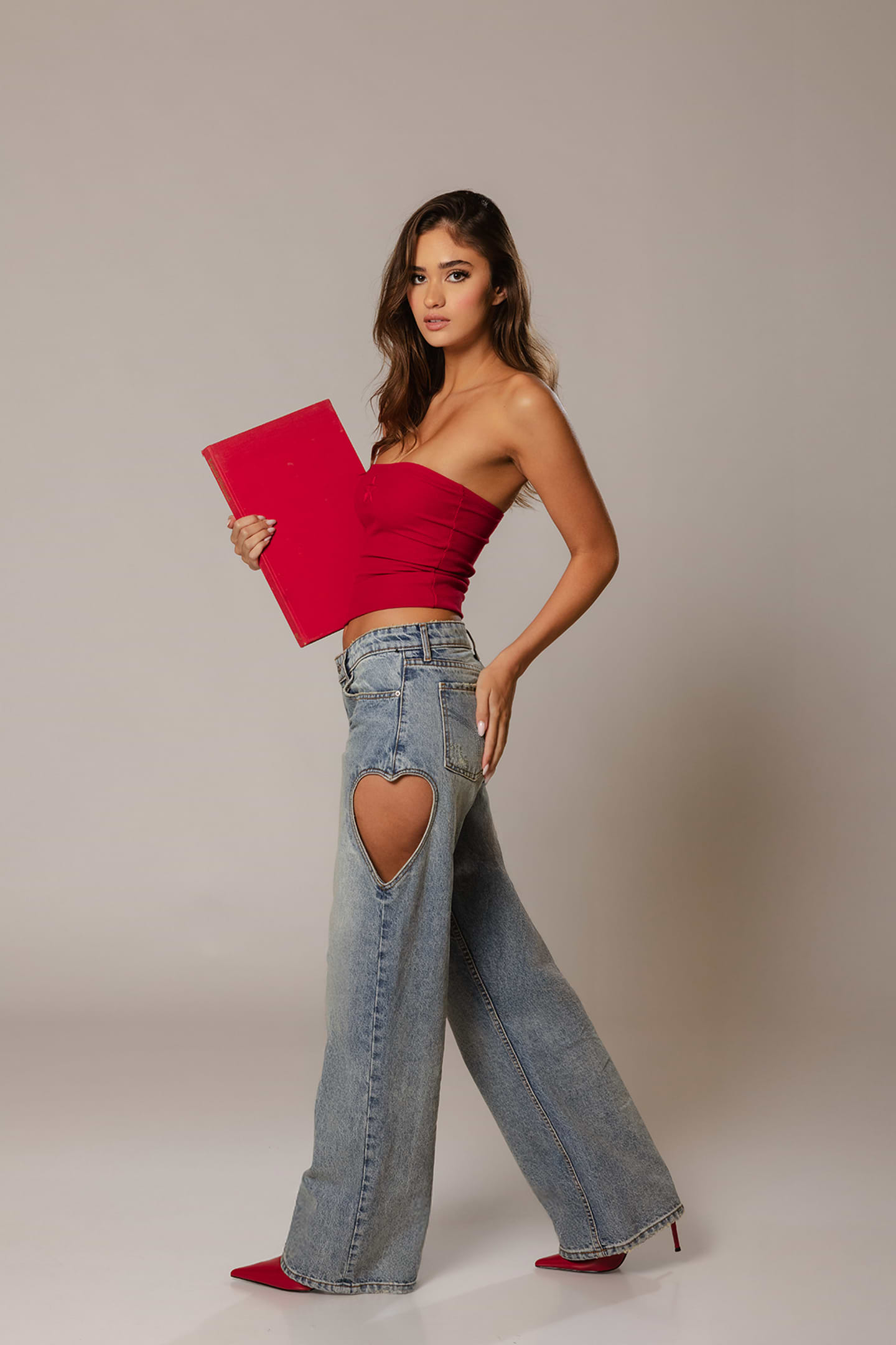 【U LAN】Rye Vintage Heart Snap Denim Pants LOVE