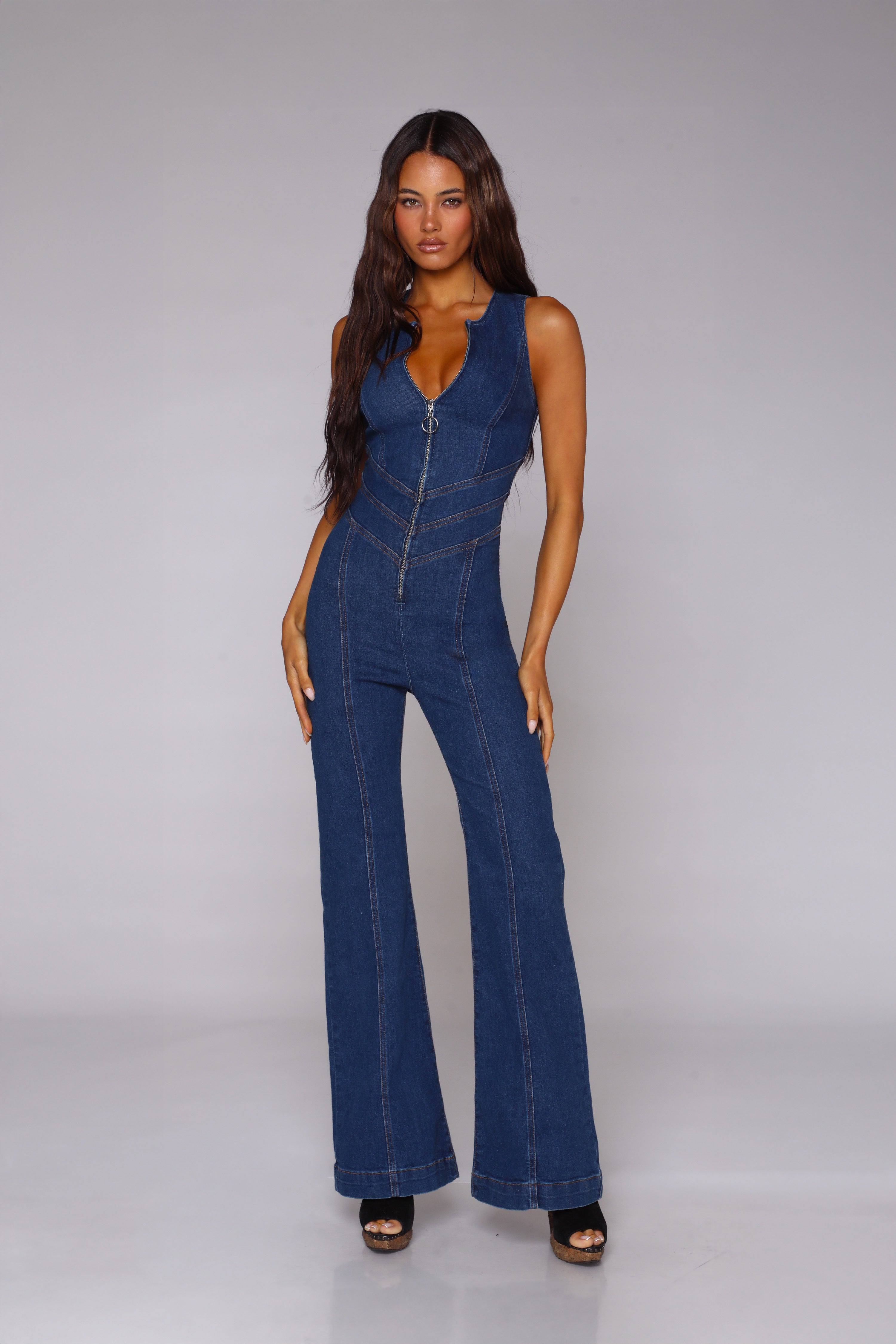 andmary ♡ Heart hip denim allinone Hollywood Heartthrob