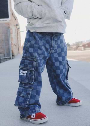 Checkered Baggy Blue Jeans