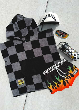 Grey Checkered Poncho Towel