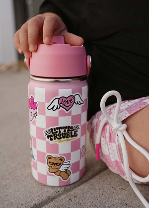 Pink Checkered Water Bottle