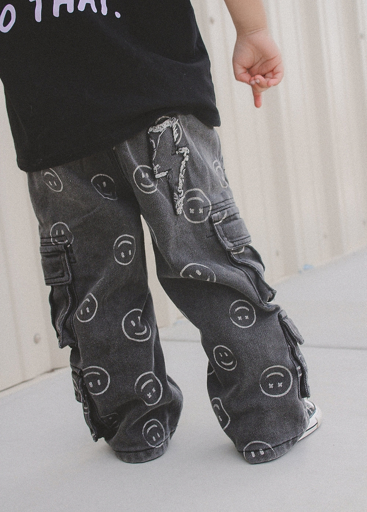 Smiley Face Baggy Jeans Black