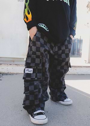 Checkered Baggy Black Jeans