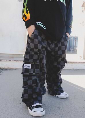 Checkered Baggy Black Jeans