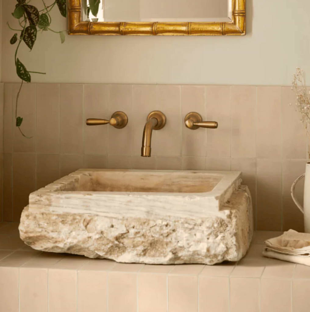 #08 Pearl Herringbone beige bathroom tiles by Bert & May for Hyperion Tiles