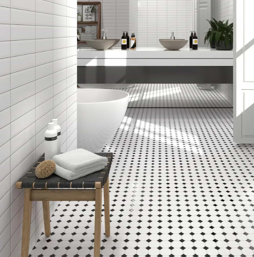 A variety of bathroom floor tiles called Oxford Black stocked by Hyperion Tiles