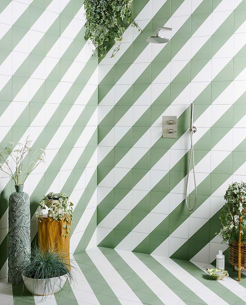 Striped tiles design for on-trend finish in a wet room