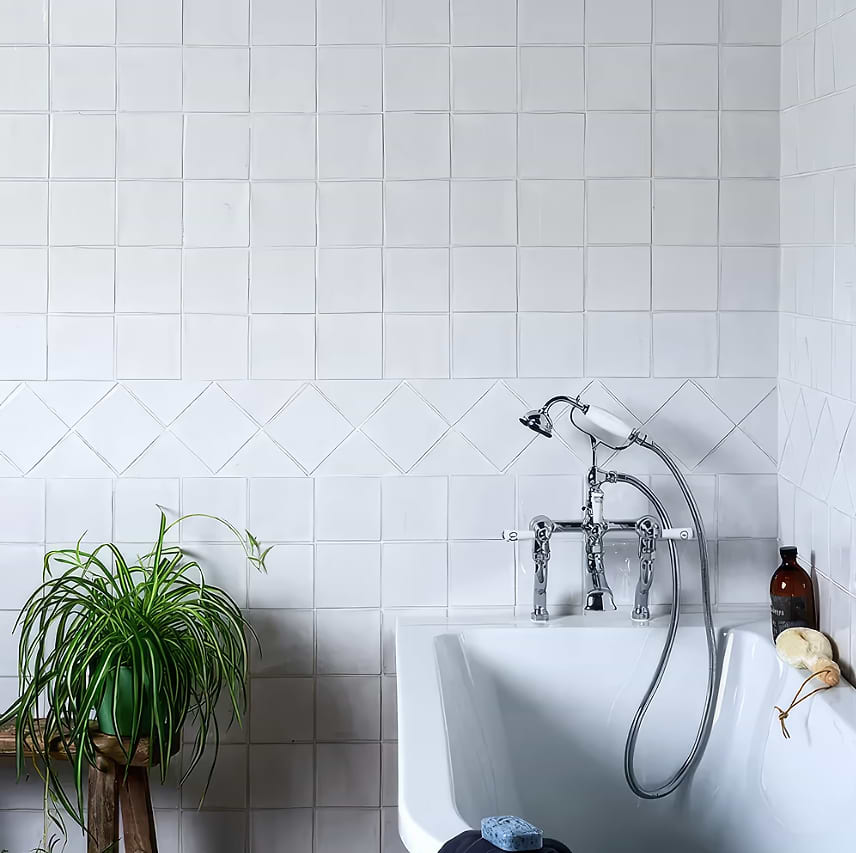 Rural Ceramic Shell wall tile in white gloss stocked by Hyperion Tiles