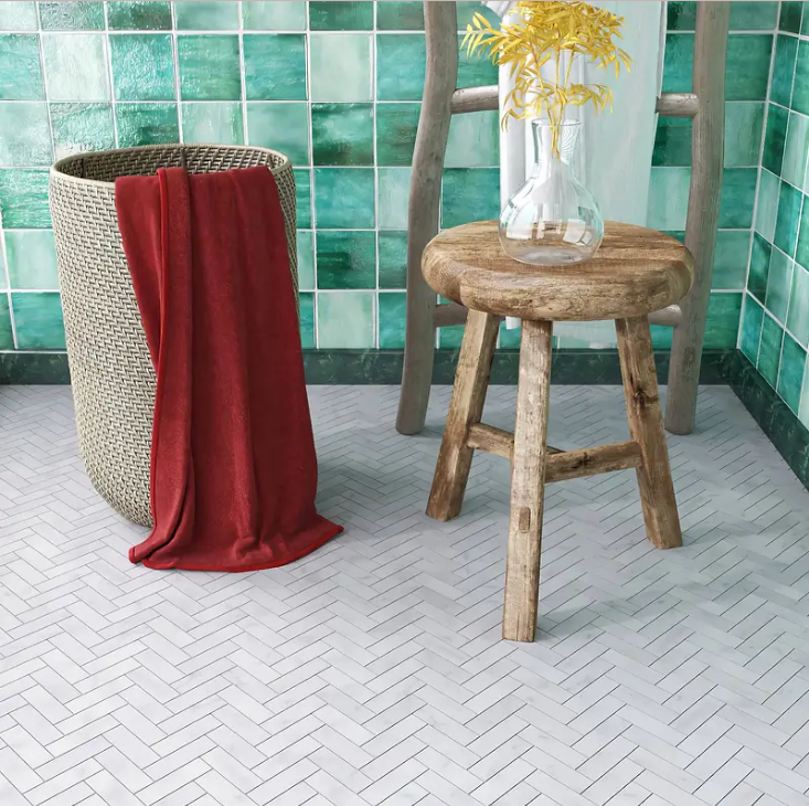 Carrara White Herringbone tiles stocked by Hyperion Tiles