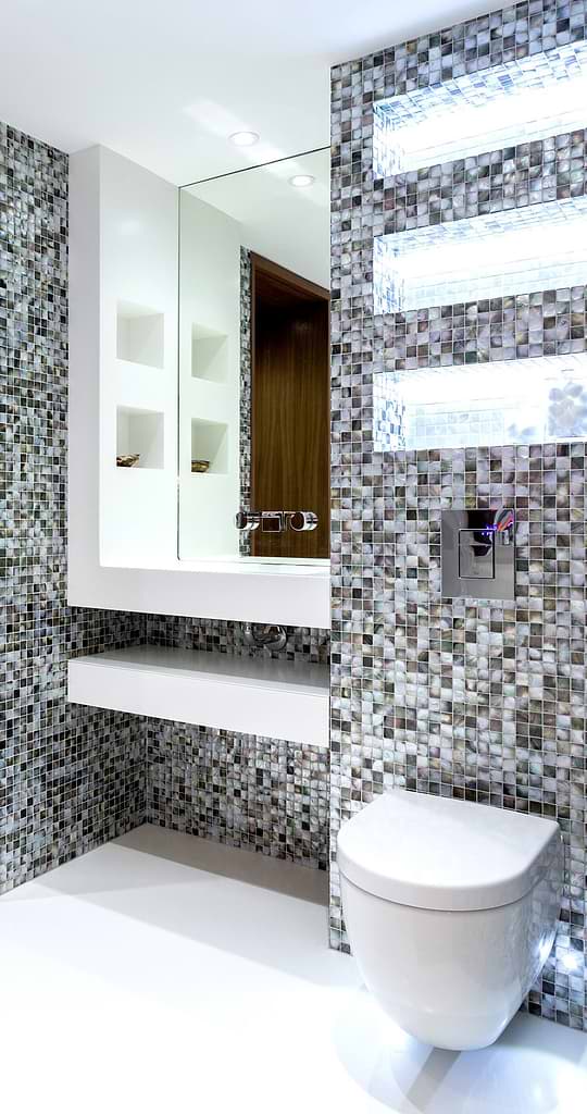 Siminetti Midnight Pearl 25mm Square Mosaic Tiles stocked by Hyperion Tiles