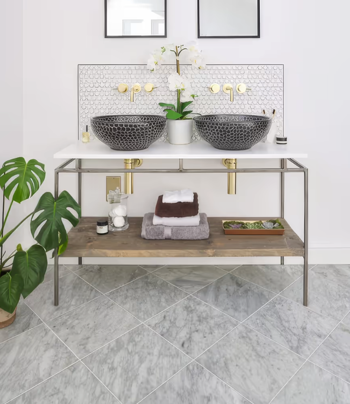 Carrara Miscela Honed Marble bathroom floor tiles stocked by Hyperion Tiles