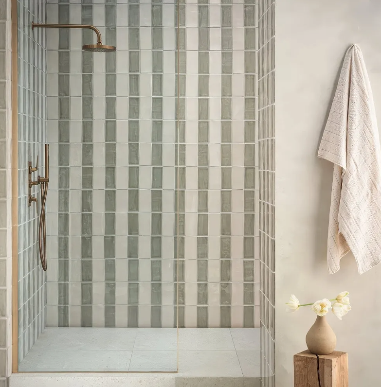 Wetroom with Provence Toulon and Cabris Rectangle tiles stocked by Hyperion Tiles