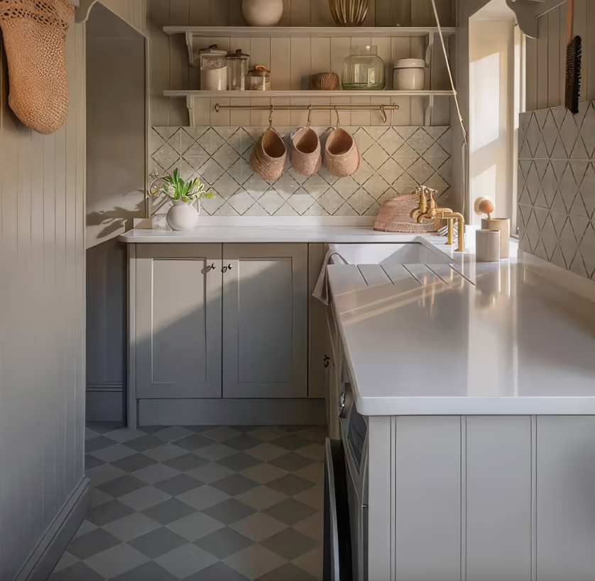 Adventuras Ecru and Navy Field porcelain floor tiles stocked by Hyperion Tiles