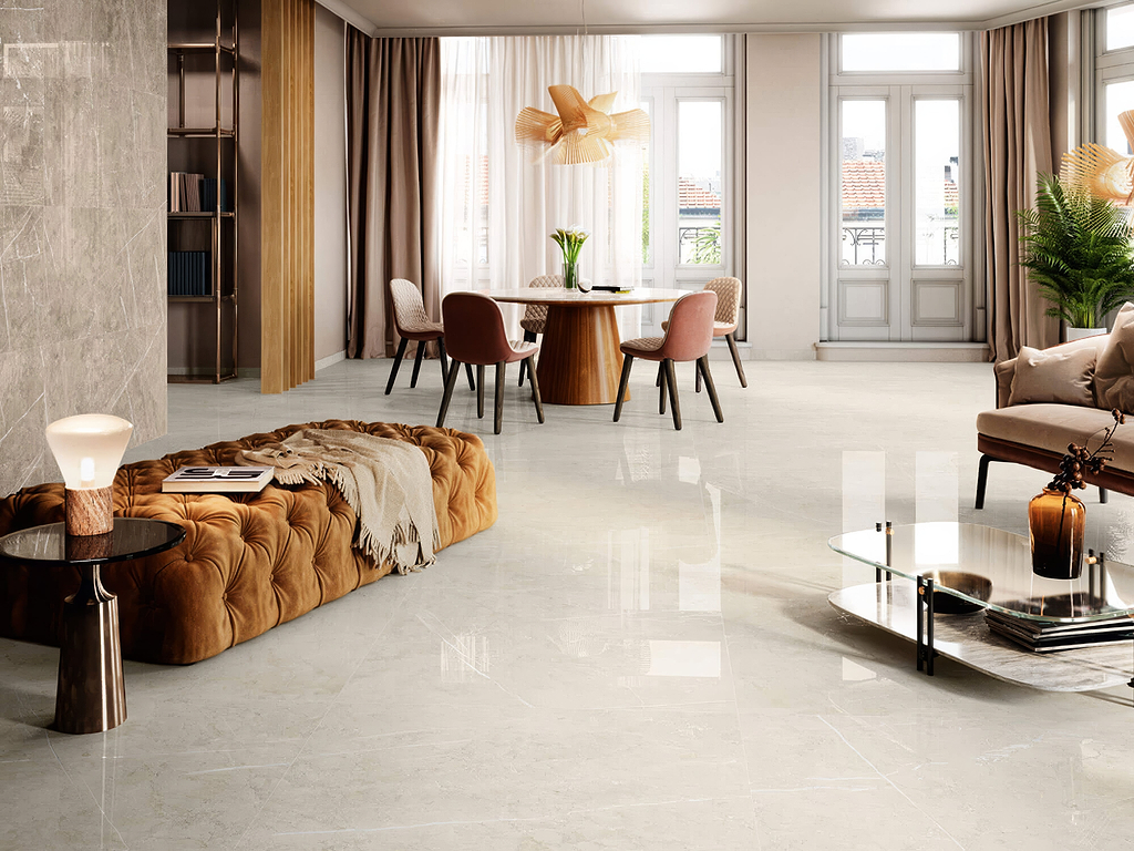 Lyon 1837 floor tiles in Crema Polished stocked by Hyperion Tiles