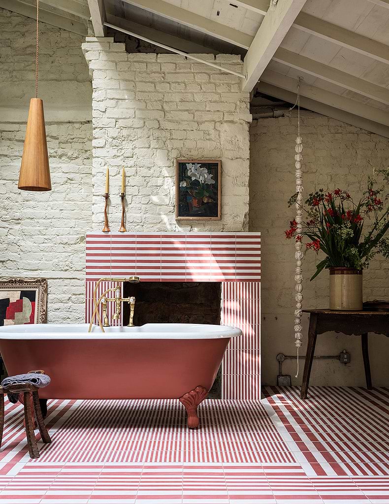 Bert & May Striped collection Rhubarb Wide Stripe Tiles stocked by Hyperion Tiles