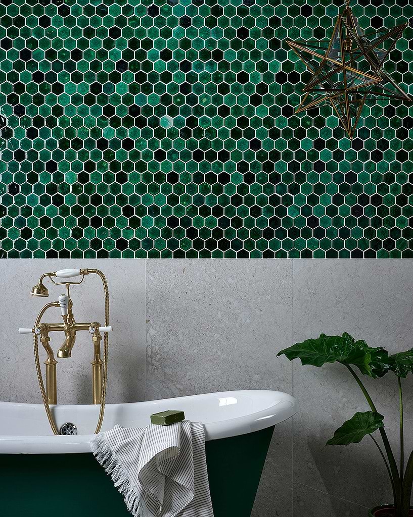 Ca' Pietra Akazu Emerald and Tisbury 60x120 Walls and Reform Leaf Green Floor Tiles stocked by Hyperion Tiles