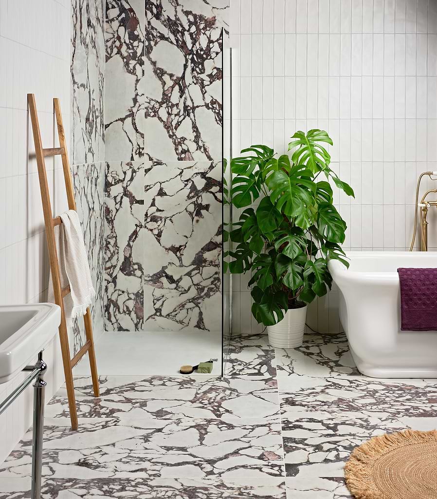 Ca' Pietra Savoy Porcelain wall and floor tiles feature a marble effect stocked by Hyperion Tiles