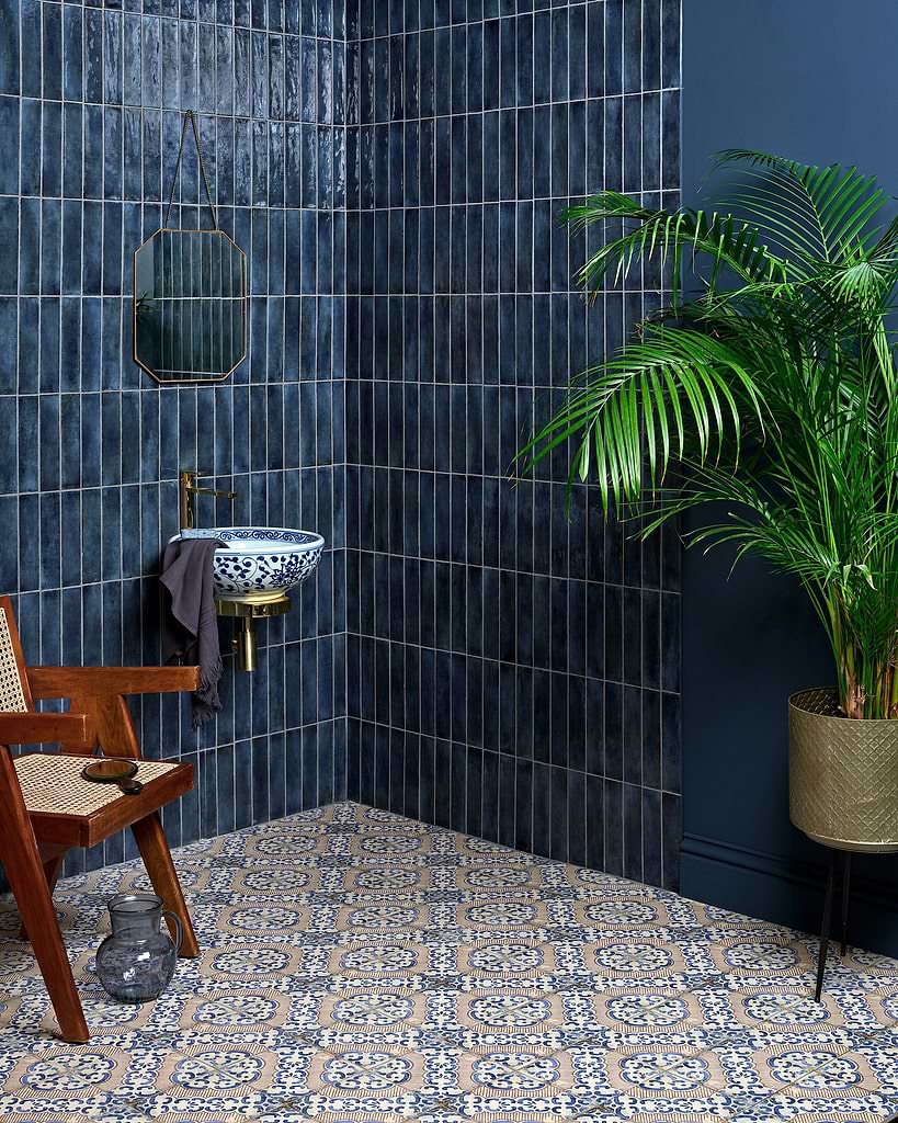 Blue tiles in a wet room stocked by Hyperion Tiles