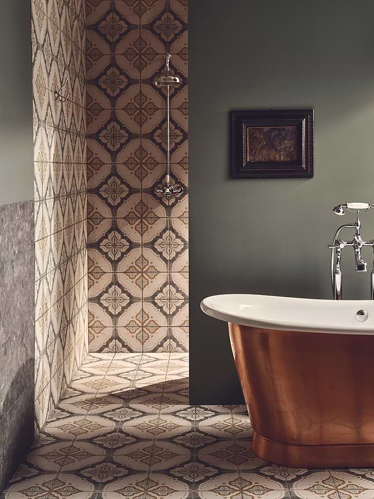 Jaipur Sikkar porcelain tiles in wet room stocked by Hyperion Tiles