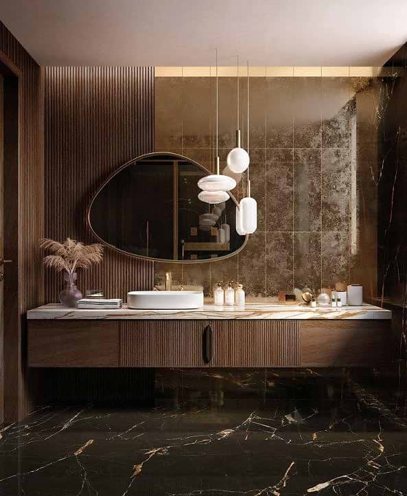 Surface goals with Minoli's Reflect Aurore collection stocked by Hyperion Tiles