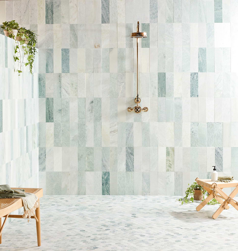 Green North Haven Hexagon Mosaic floor tile stocked by Hyperion Tiles