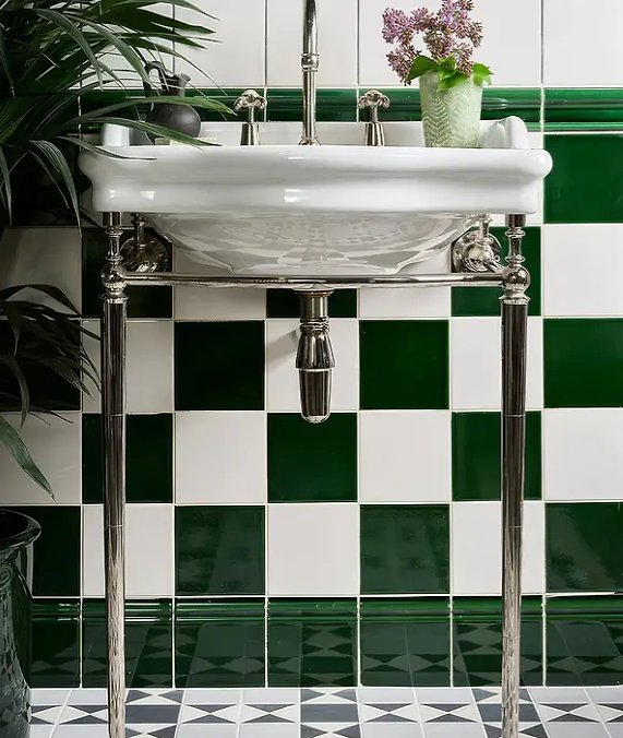 Wall Ceramic Antique White and Olive Green Square Crackle Glaze tiles are suitable for bathroom walls and stocked by Hyperion Tiles
