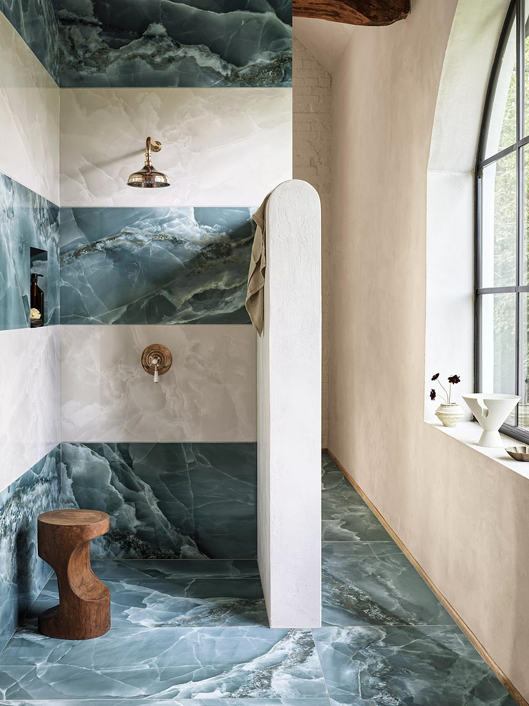 Onyx Green and Ivory porcelain tiles from Hyperion Tiles