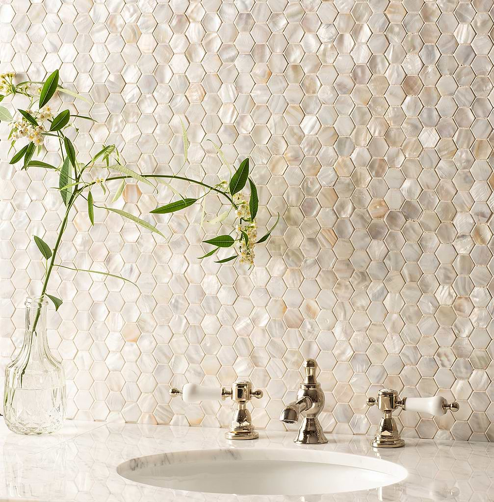 Original Style White Pearl Hexagon Mosaic Tiles stocked by Hyperion Tiles