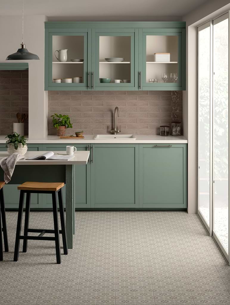 Greenway Teal on Chalk porcelain tiles designed by Original Style and stocked by Hyperion Tiles