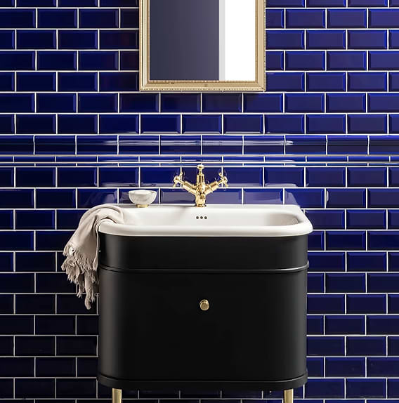 Blue tiles in a cloakroom