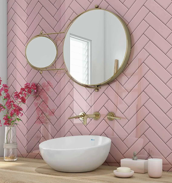 Pink Herringbone shower panel stocked by Hyperion Tiles