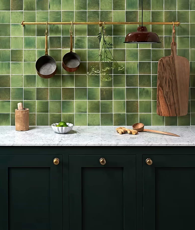 Pottery Porcelain Kale Green Square tiles kitchen wall stocked by Hyperion Tiles