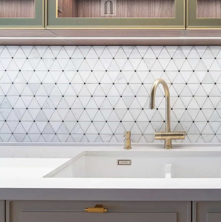 Victorian Diamond Marmara Mirror stone tiles in interesting shapes stocked by Hyperion Tiles