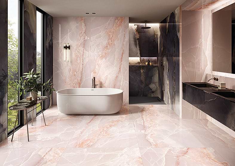 Onyx Pink Polished floor tiles and wall tiles by Hyperion Tiles
