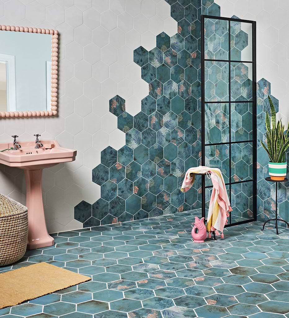 Ca Pietra's Mermaid's Garden Hexagon porcelain patterned tiles by Hyperion Tiles