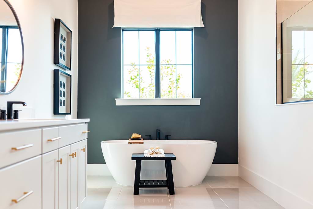 How to accessorise with black in a bathroom by Hyperion Tiles