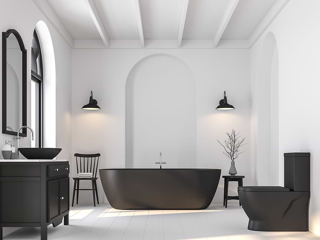 Black in bathroom 3D render design for inspiration