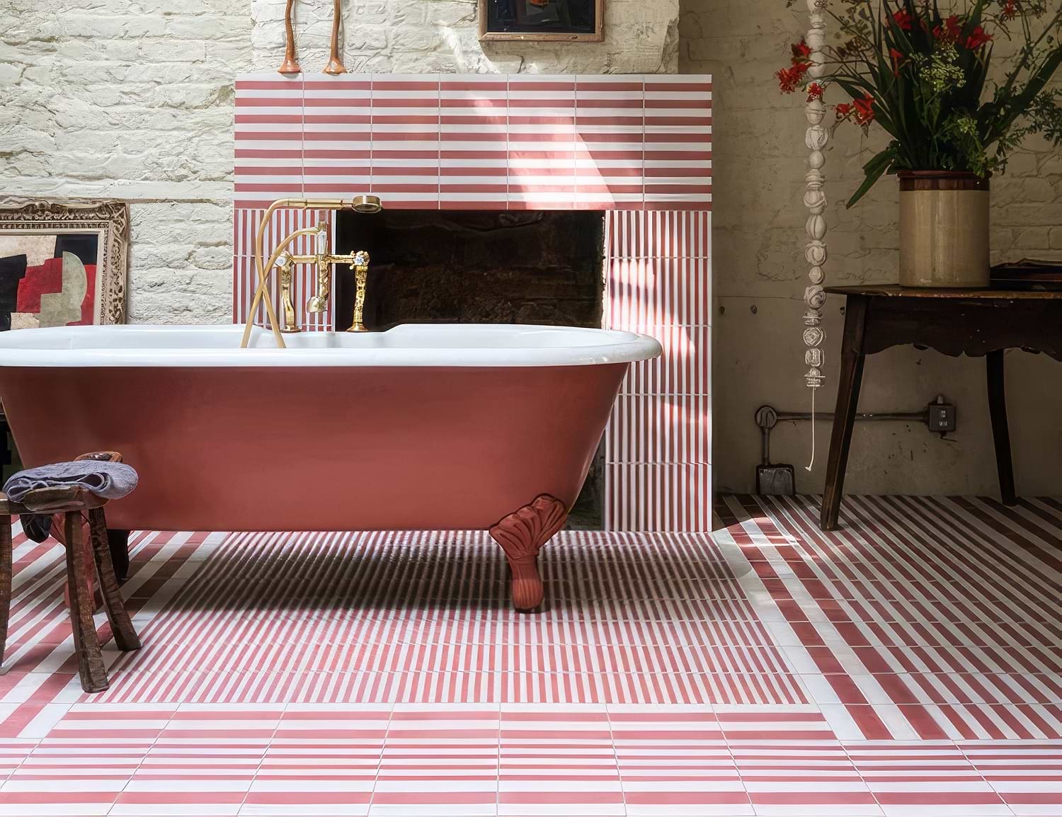 Bert & May Striped collection Rhubarb Wide Stripe stocked by Hyperion Tiles