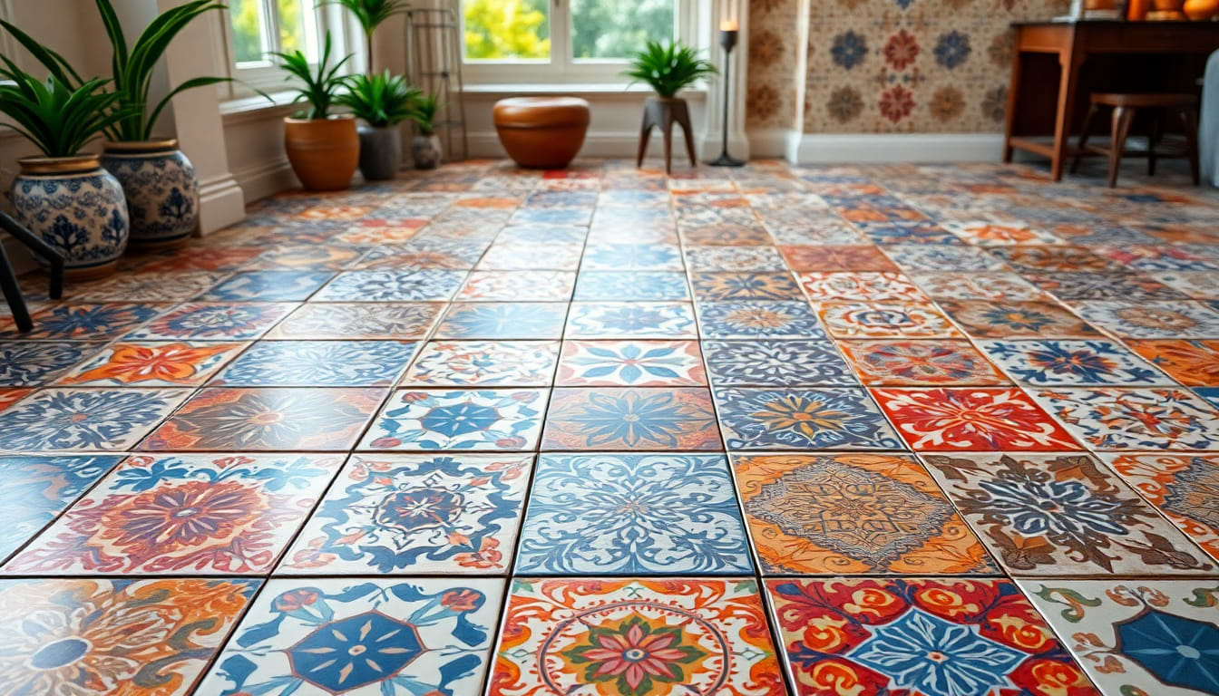 Colorful patterned tile surface