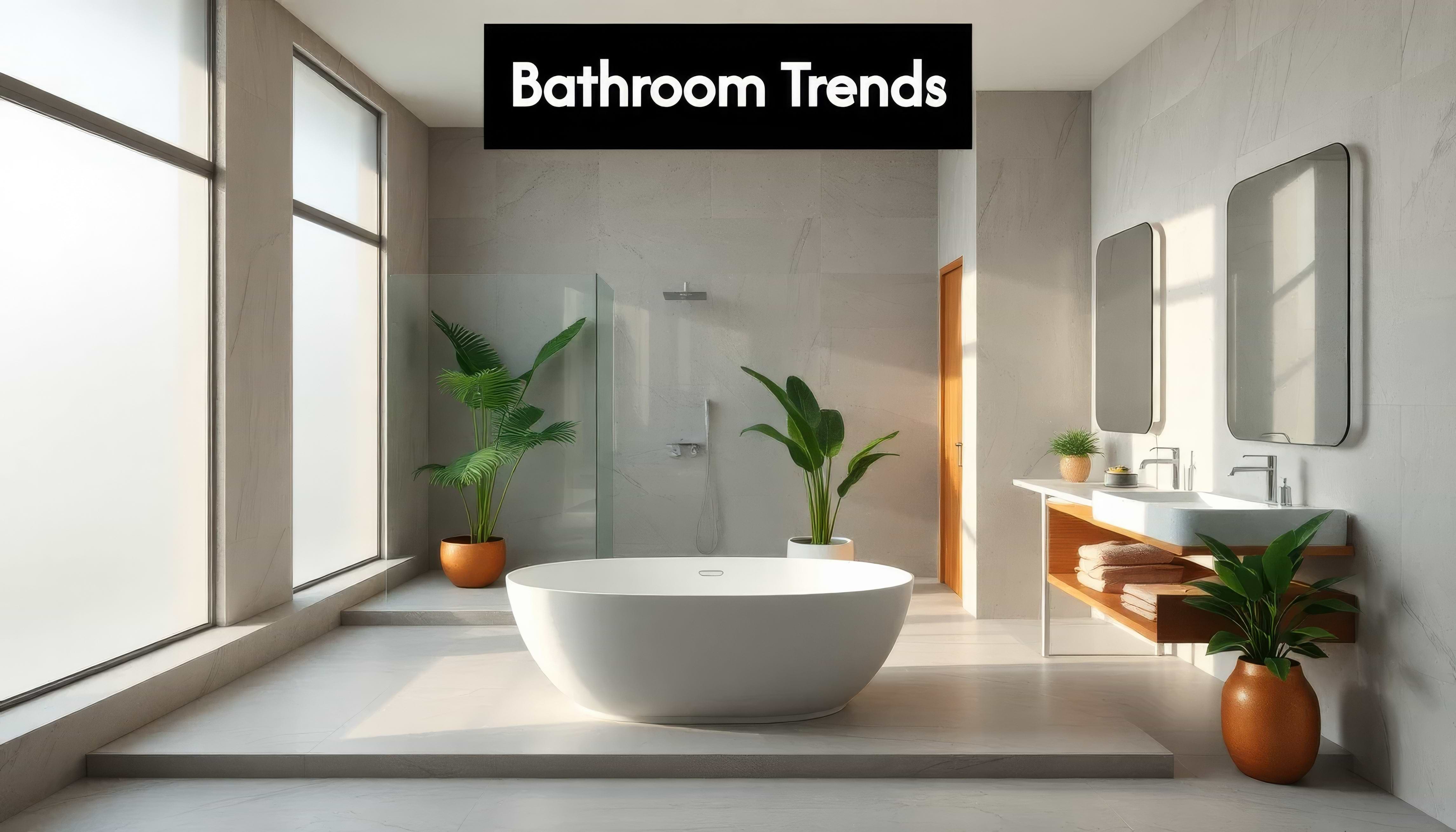 Luxurious modern bathroom with large tub and rain shower