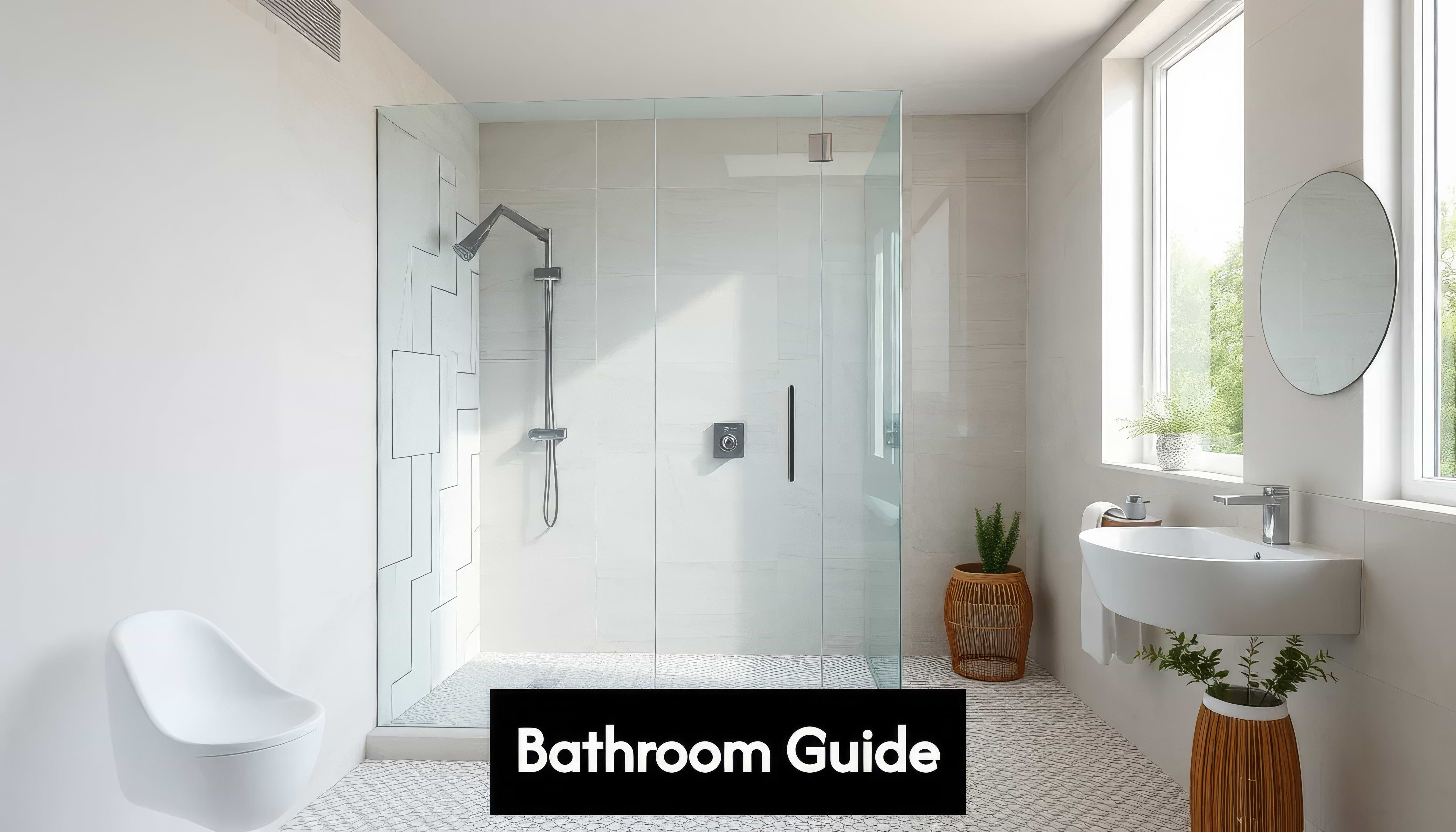 Modern bathroom with walk-in shower and mixed tiles