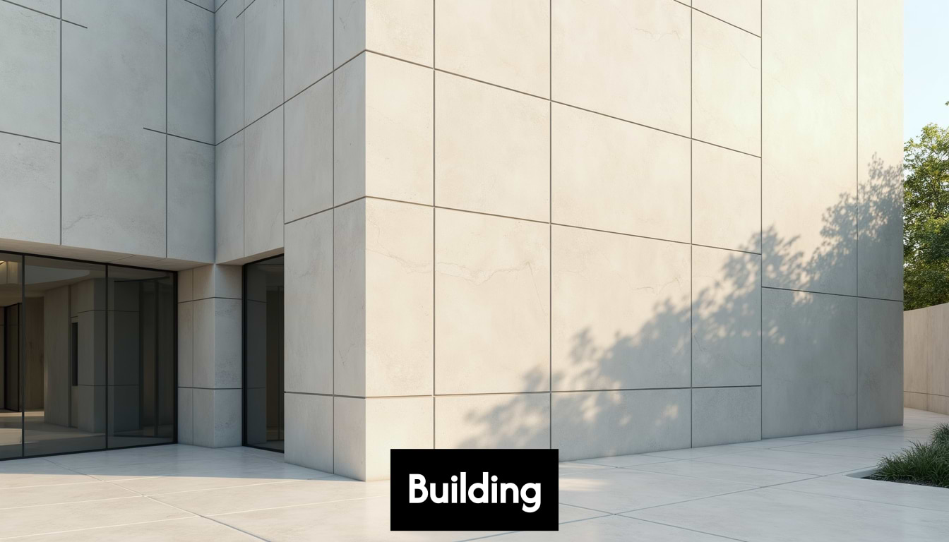 Modern building exterior with large format tiles.