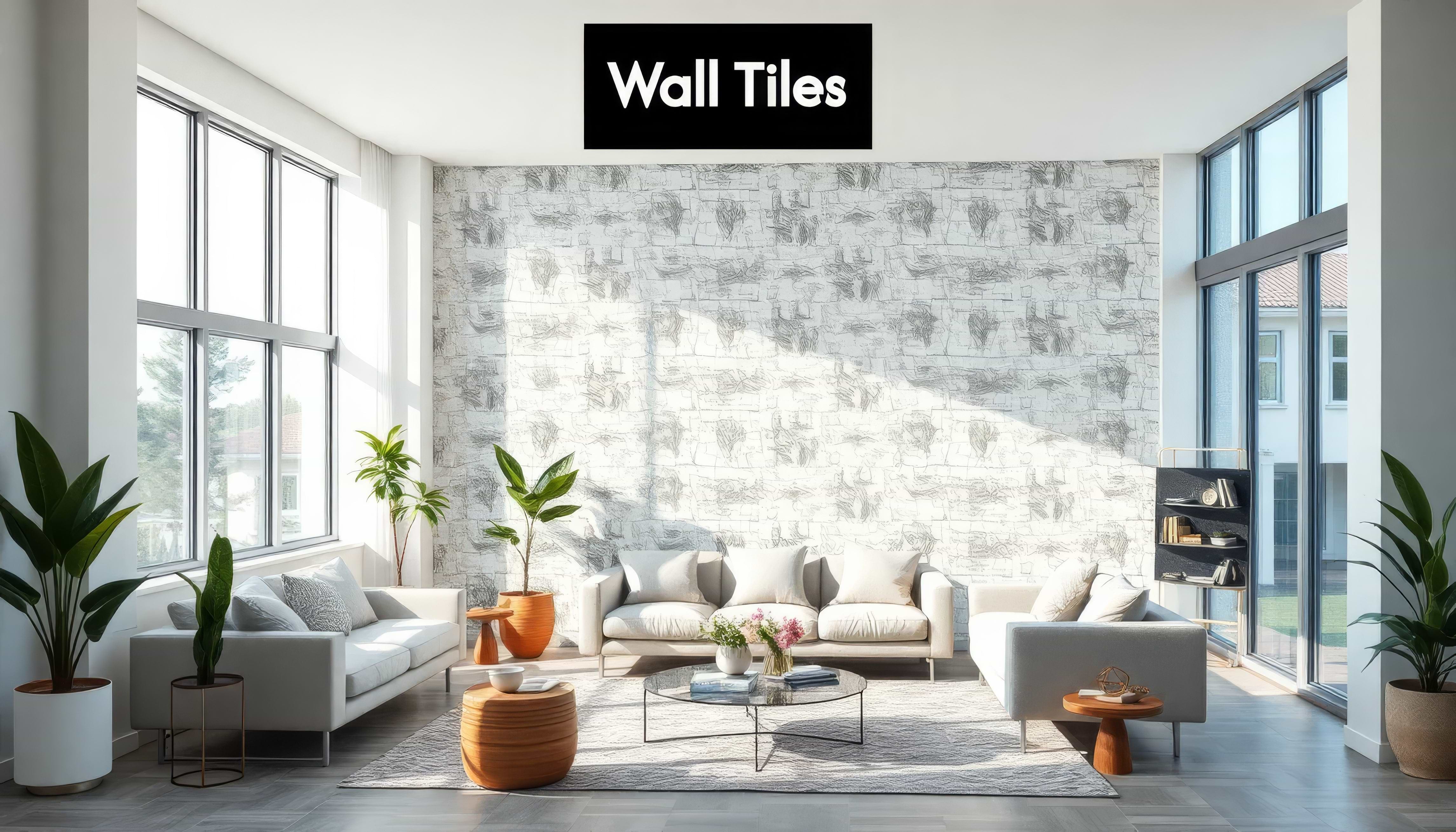 Modern living room with decorative tiled feature wall