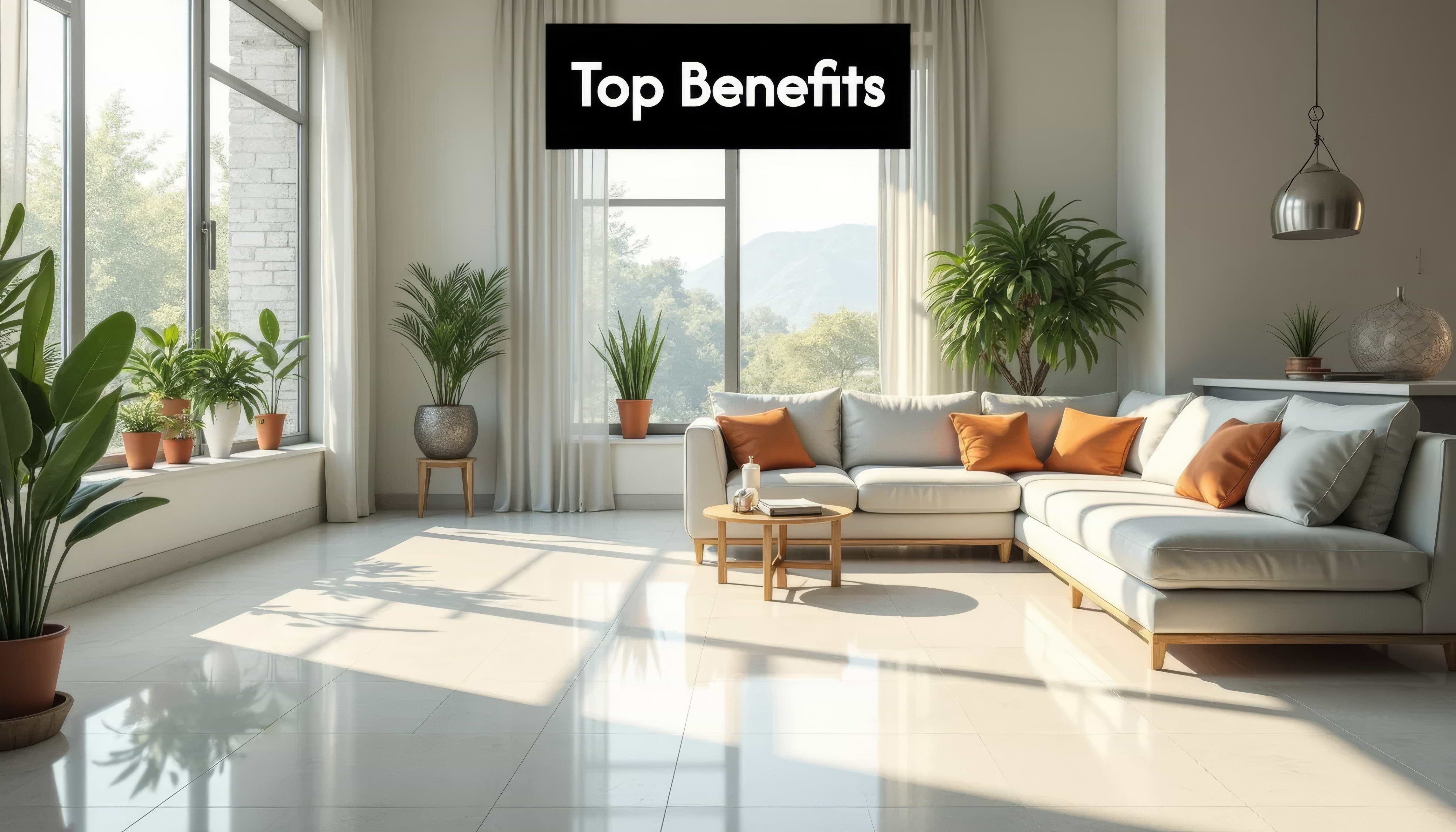 Modern living room with light gray tile floor.