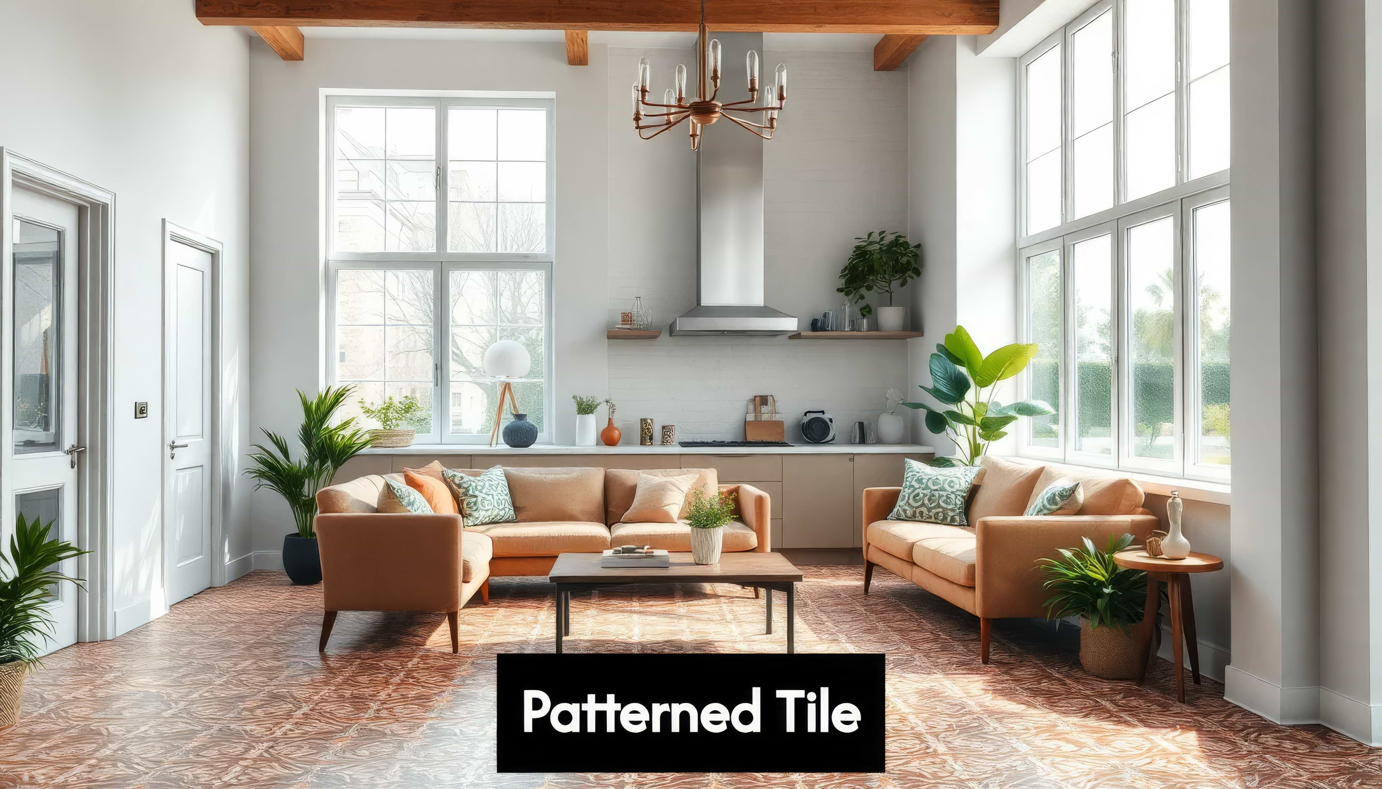 Modern living space with bold patterned tiles