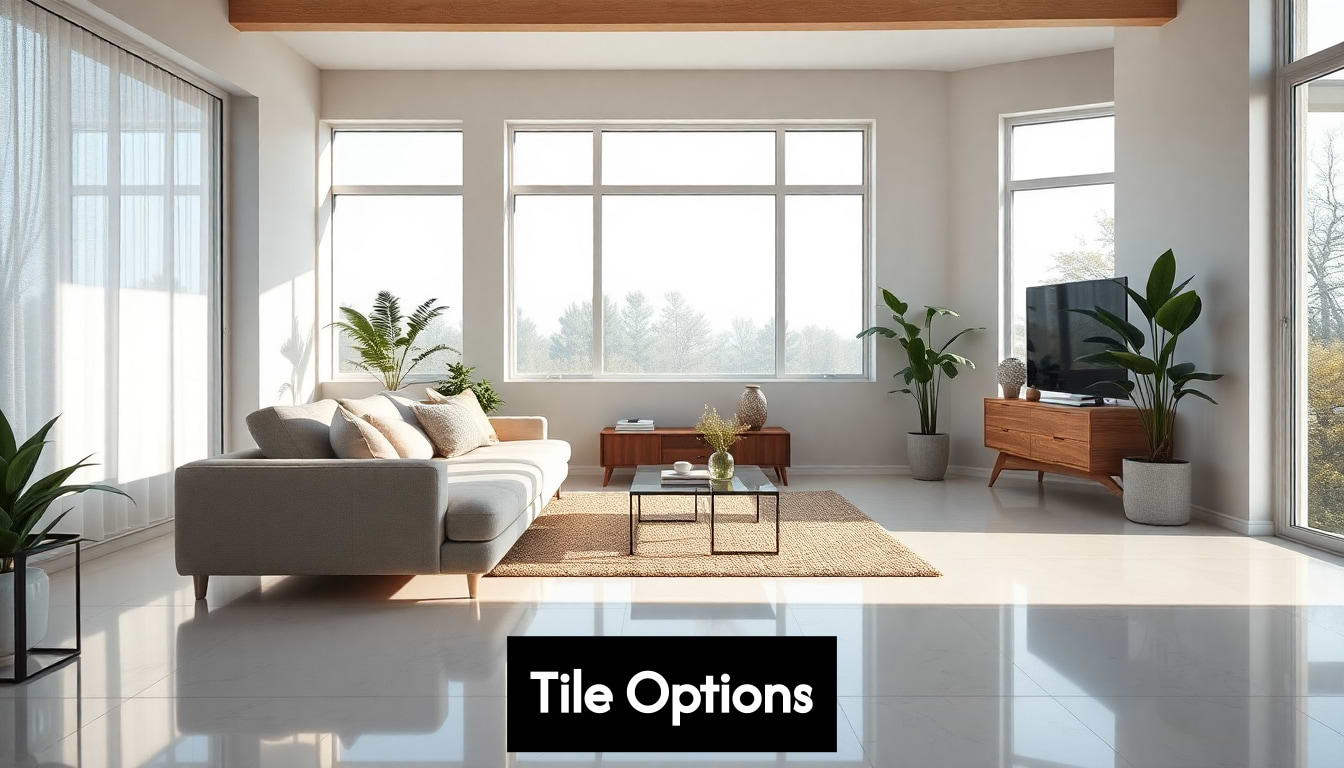 Spacious living room with porcelain tiles