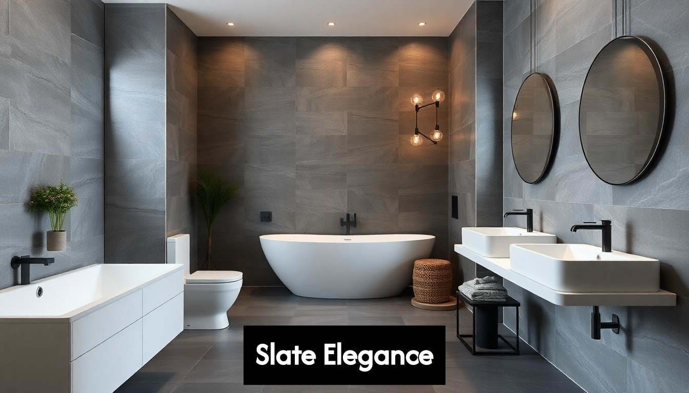 Luxurious slate tiled bathroom