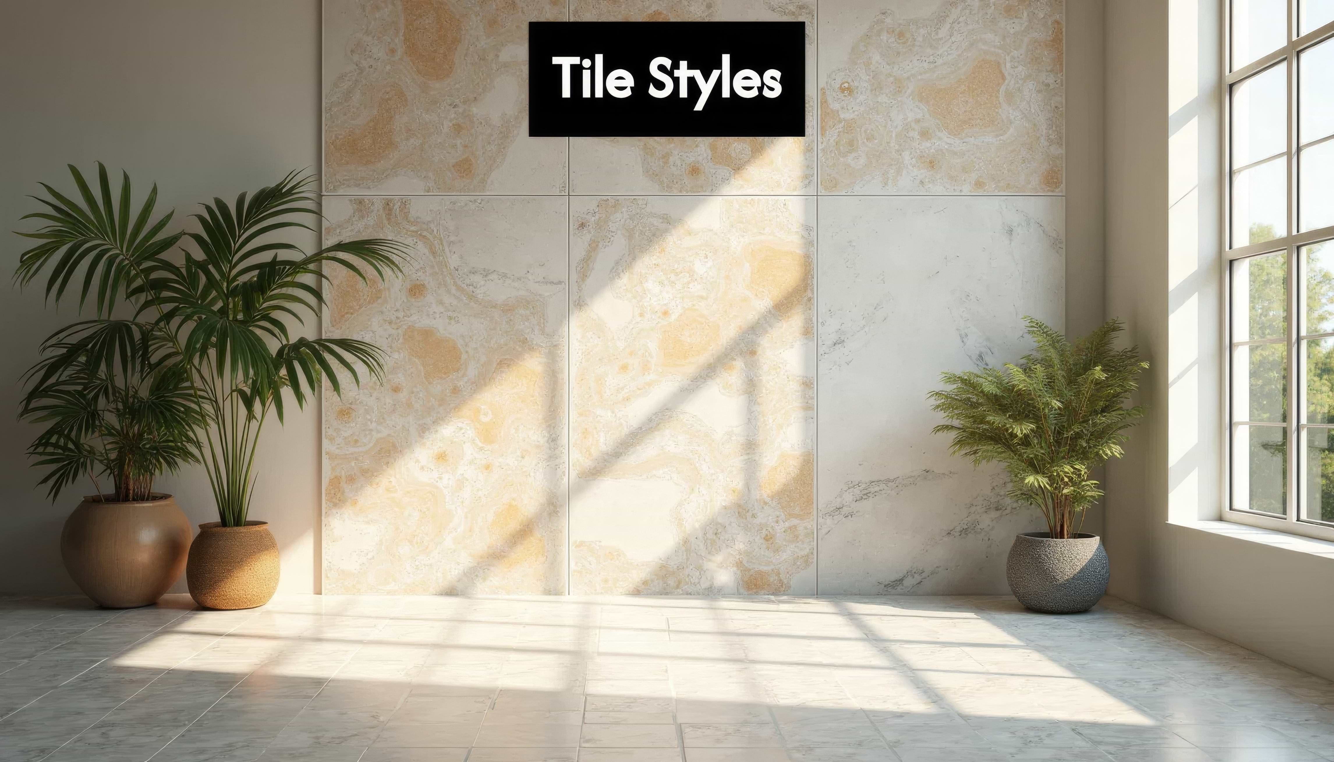 Stylish room with mixed tile patterns on wall and floor.