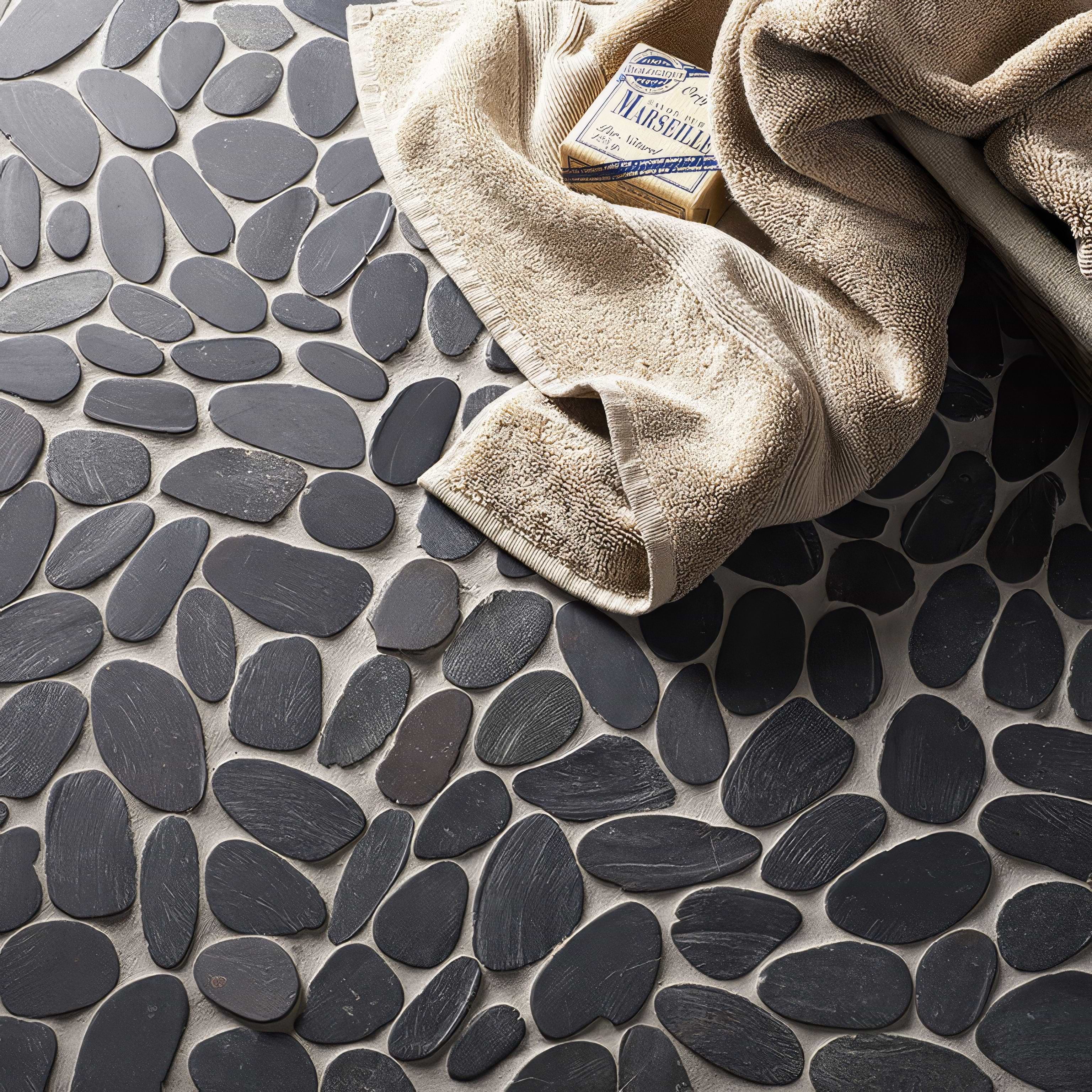  Riverstone Black Flat Cut Pebble Mosaic By Hyperion Tiles