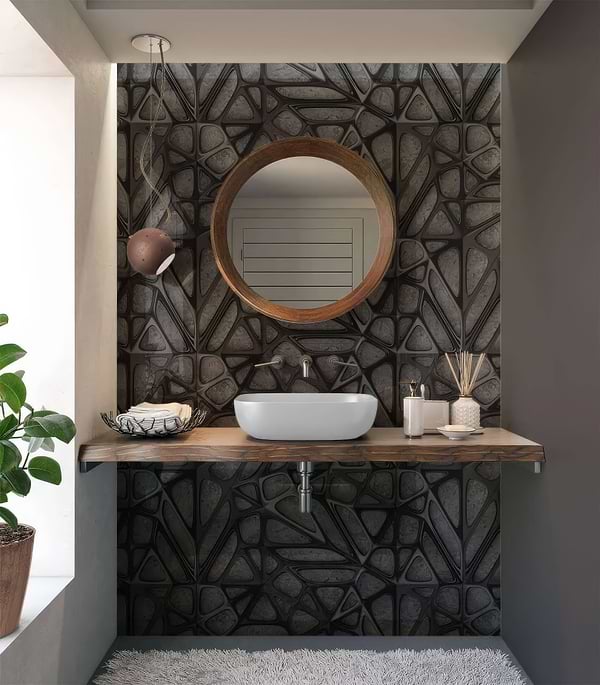 Black Lattice Grid on Concrete Shower Panel By Hyperion Tiles